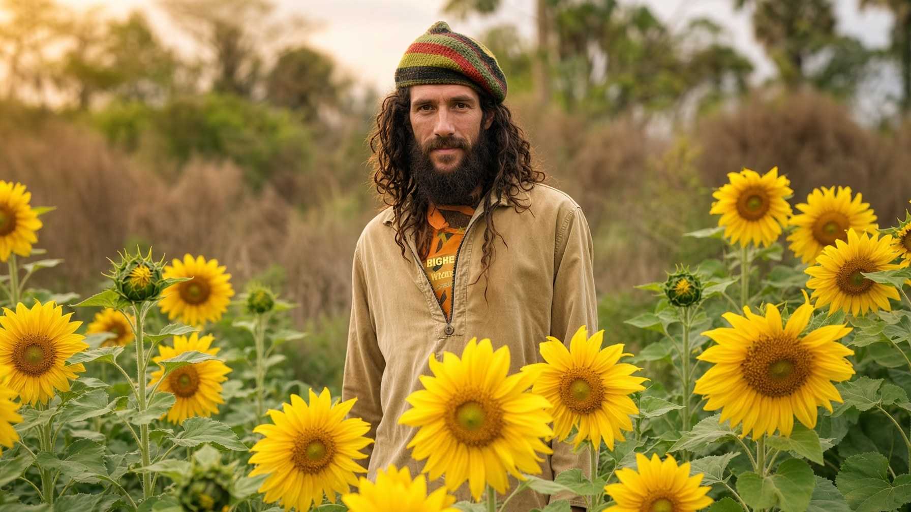 Farmer Sal in the sunflowers at Varri Green Farm