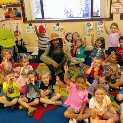 Farmer Sal visiting a classroom of children