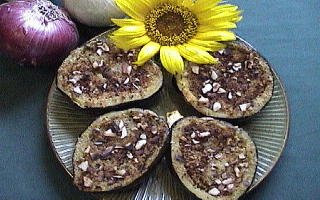 ONION STUFFED WINTER SQUASH WITH ROASTED ALMONDS